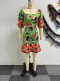 Printed Backless Lantern Sleeve Mini Dress NY-10777