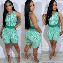 Sleeveless Print Spoirt Tank Tops 2 Piece Shorts Set GDIM-2411