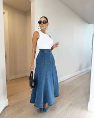 Fashion Denim Solid Half Body Skirt OD-8681