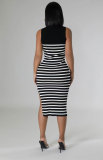 Sleeveless Stripe Print Split Midi Dress XHXF-405