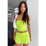 Sexy Solid Color Pleated Two Piece Skirts Set ASL-6717