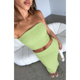 Bubble Wrinkle Wrap Split Skirt Two Piece Set ASL-6710