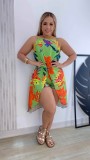 Print Sling Split Dress Two Piece Shorts Set NY-10779