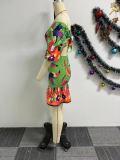 Printed Backless Lantern Sleeve Mini Dress NY-10777
