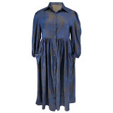 Plus Size Long Sleeve Lapel Neck Maxi Dress GDAM-218327