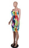 Sexy Print Sleeveless Sling Midi Dress XHXF-404