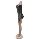 Solid Mesh Hot Drill See Through Romper BY-6902
