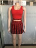 Print Sleeveless Tank Tops And Skirt Sweater 2 Piece Set OSM-4458