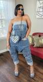 Fashion Denim Wrap Chest Patchwork Jumpsuit NY-5006