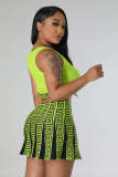 Print Sleeveless Tank Tops And Skirt Sweater 2 Piece Set OSM-4458