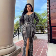 Hot Drill Long Sleeve Split Maxi Dress NY-3179