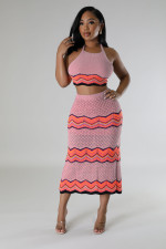 Sexy Knits Halter Vest And Sport Two Piece Skirt Set OSM-4459
