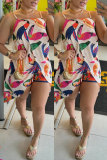 Print Sling Split Dress Two Piece Shorts Set NY-10779