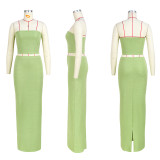 Bubble Wrinkle Wrap Split Skirt Two Piece Set ASL-6710