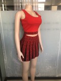 Print Sleeveless Tank Tops And Skirt Sweater 2 Piece Set OSM-4458