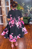 Print V Neck Zipper Big Swing Midi Dress NY-10768