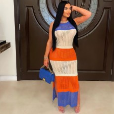 Color Block Sleeveless Split Beach Dress LA-3343