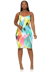 Sexy Print Sleeveless Sling Midi Dress XHXF-404