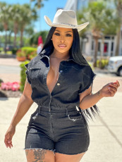 Short Sleeve Single-breasted Denim Romper ZSD-0678