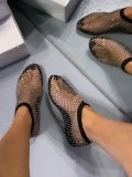 Round Toe Mesh Rhinestone Short Sandals GYUX-12312