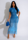 Sexy Knits Short Sleeve Tassel Beach Dress ZSD-Z0319