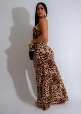 Leopard Print Backless Sling Micro Flare Jumpsuit AIL-274