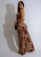 Leopard Print Backless Sling Micro Flare Jumpsuit AIL-274