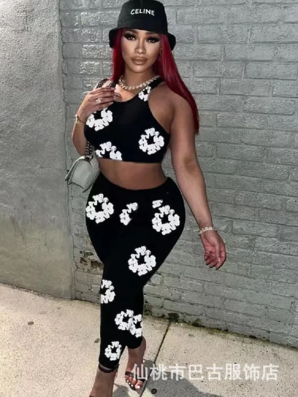 Floral Print Fashion Tank Top Pants Set GBGF-5019