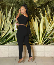 Rib Off Shoulder Hollow Out Pants Two Piece Set YD-8810