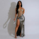 Hot Drill See Through Patchwork High Split Maxi Dress CYA-901170