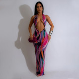 Sexy Backless Halter Print Maxi Dress CYA-901187