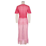 Sexy Knits Short Sleeve Tassel Beach Dress ZSD-Z0319