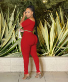 Rib Off Shoulder Hollow Out Pants Two Piece Set YD-8810