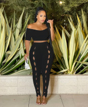 Rib Off Shoulder Hollow Out Pants Two Piece Set YD-8810