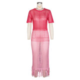 Sexy Knits Short Sleeve Tassel Beach Dress ZSD-Z0319
