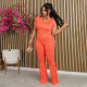 Solid Color Short Sleeve Two Piece Pants Set CYA-901183