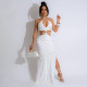 Tie Up Solid Color Slim Split Maxi Dress CYA-901188