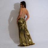 Hot Drill See Through Patchwork High Split Maxi Dress CYA-901170