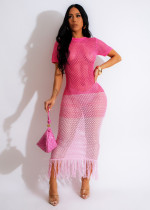 Sexy Knits Short Sleeve Tassel Beach Dress ZSD-Z0319