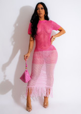 Sexy Knits Short Sleeve Tassel Beach Dress ZSD-Z0319