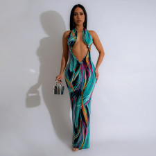 Sexy Backless Halter Print Maxi Dress CYA-901187