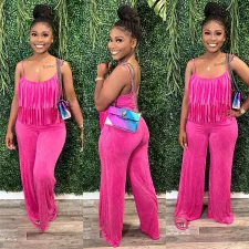 Solid Color Sling Tassel Jumpsuit CYA-901172