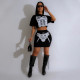O Neck Print Crop Tops Two Piece Skirts Set CYA-901155
