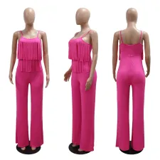 Solid Color Sling Tassel Jumpsuit CYA-901172