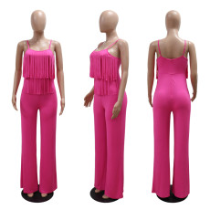 Solid Color Sling Tassel Jumpsuit CYA-901172