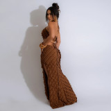 Tie Up Solid Color Slim Split Maxi Dress CYA-901188