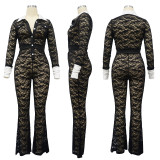 Lace Contrast Color Patchwork Jumpsuit YF-10714