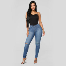 Casual High Waist Holes Pencil Jeans GZHY-733