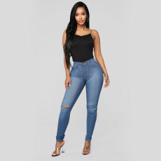 Casual High Waist Holes Pencil Jeans GZHY-733