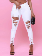 Solid Color Holes Pencil Jeans GZHY-M605